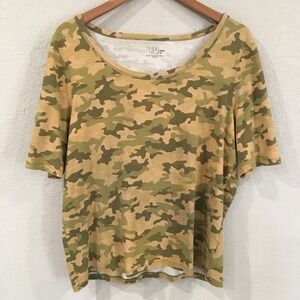 Time and Tru Women Plus XXXL (22) Shirt Green Camo Short Sleeve 100% Cotton